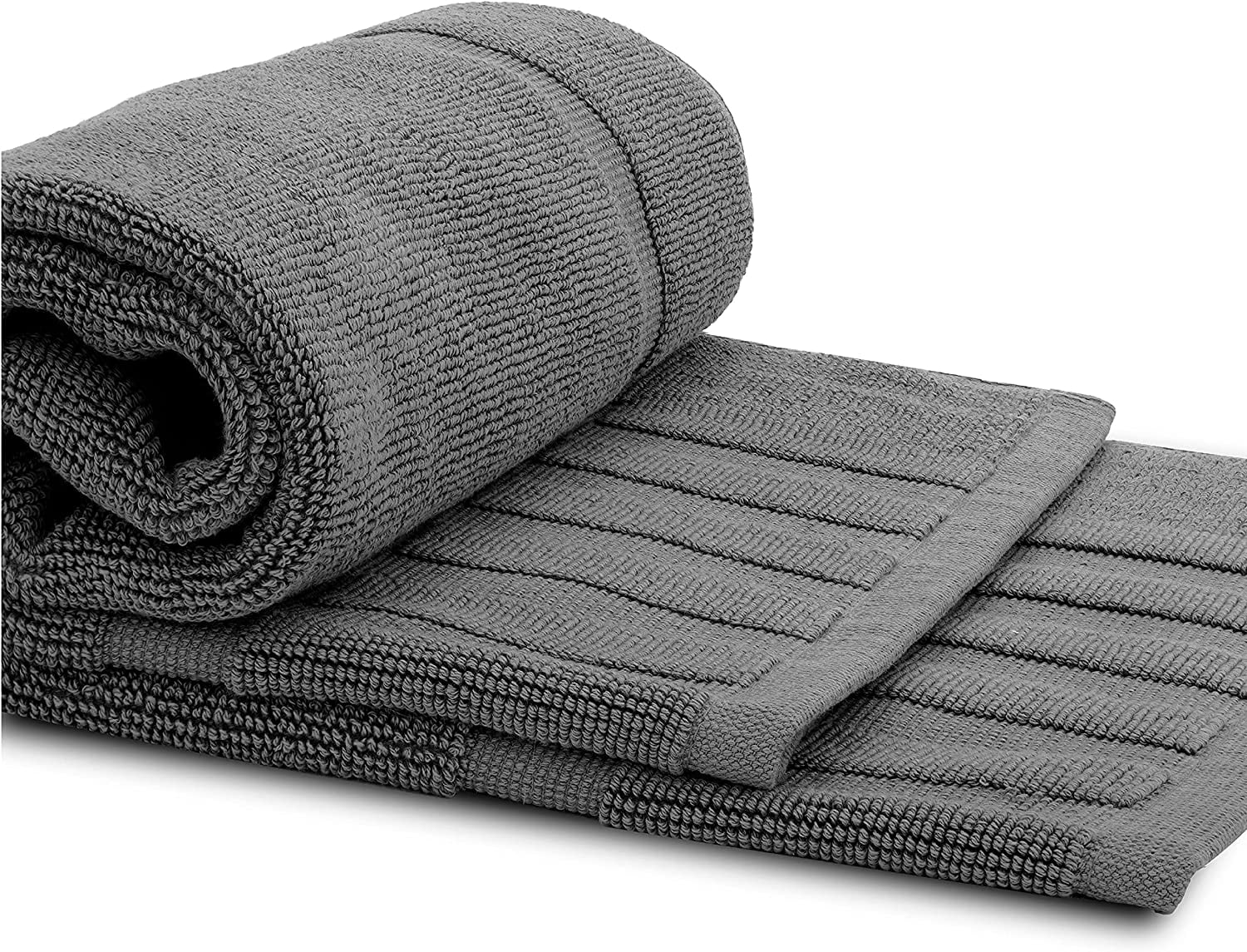 White Classic Hotel Collection Absorbent Cotton Bath Mats, Spa Reversible Floor Towels, not a Bathroom Rug, Gray, 22 x 34, 2 Pack