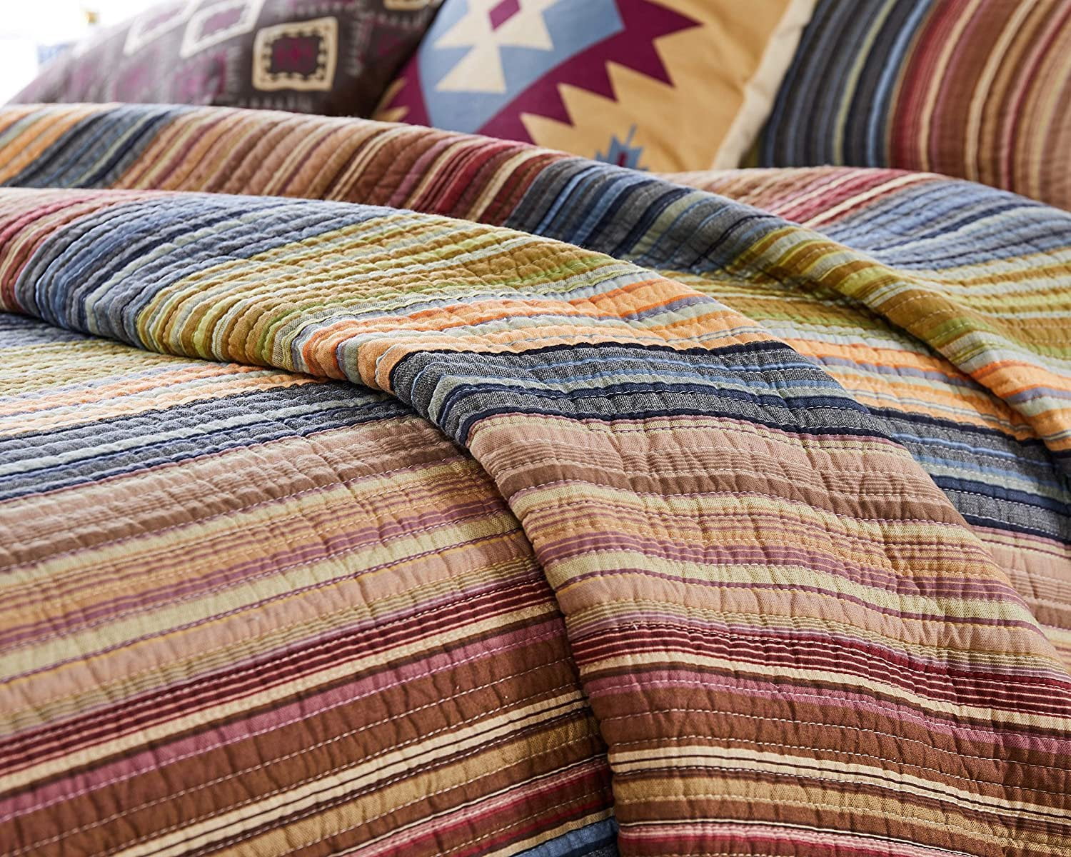 Greenland Home Katy Boho Stripe 100% Cotton Quilt and Pillow Sham Set, 3-Piece King/Cal King