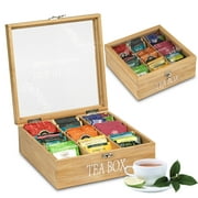 QILICHZ Tea Box Tea Bag Organizer Tea Bag Holder Bamboo Tea Caddy Chest with 9 Compartments
