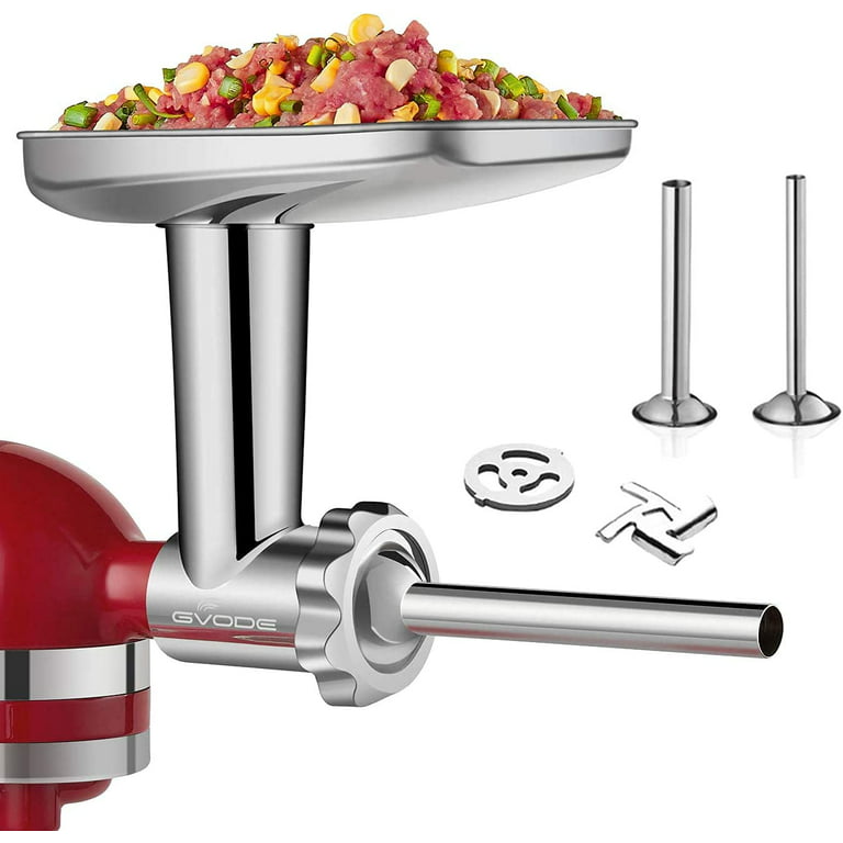 Stainless Steel Food Grinder Attachment for KitchenAid Stand MixerDurable  Meat Grinder, Including 3 Sausage Stuffer Dishwasher Safe Attachment