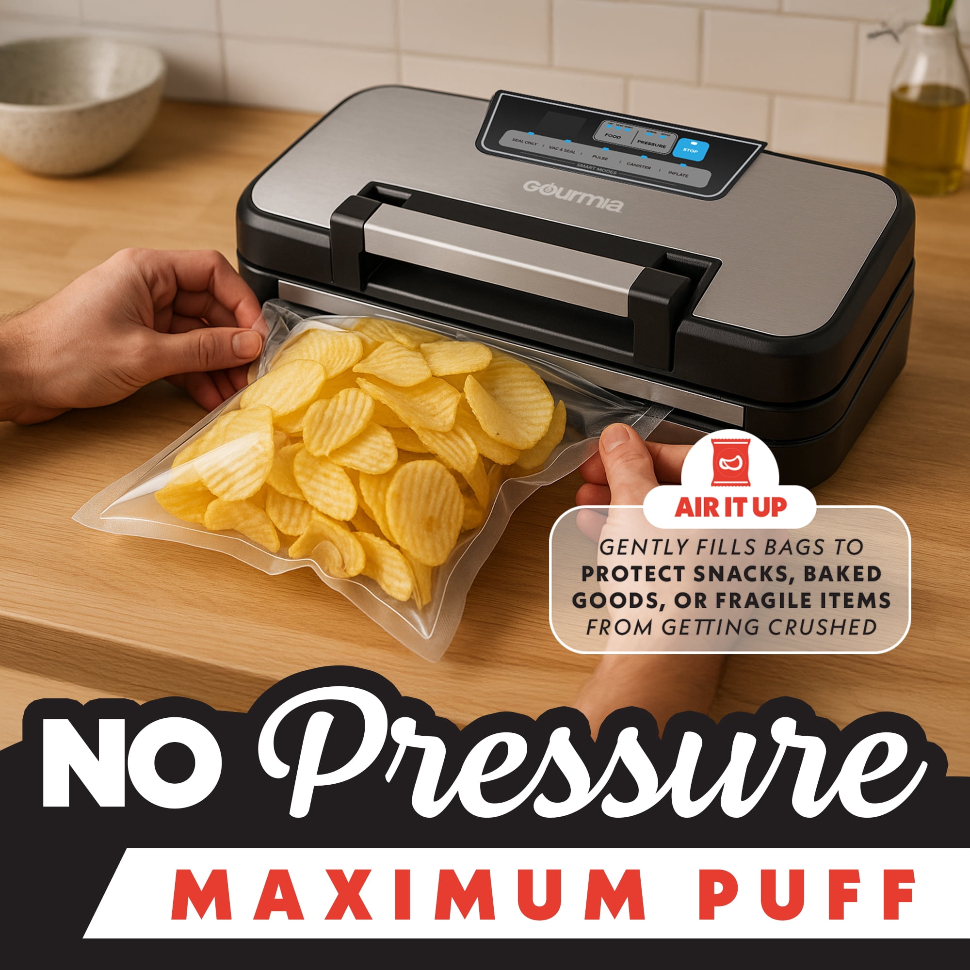 Gourmia Vacuum Sealer, 10-in-1 Functions, Cutter, Roll Storage