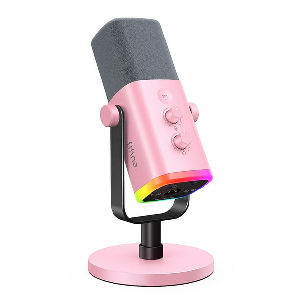Micrófono FIFINE XLR/USB AM8 rosa con conector para auriculares y RGB ...