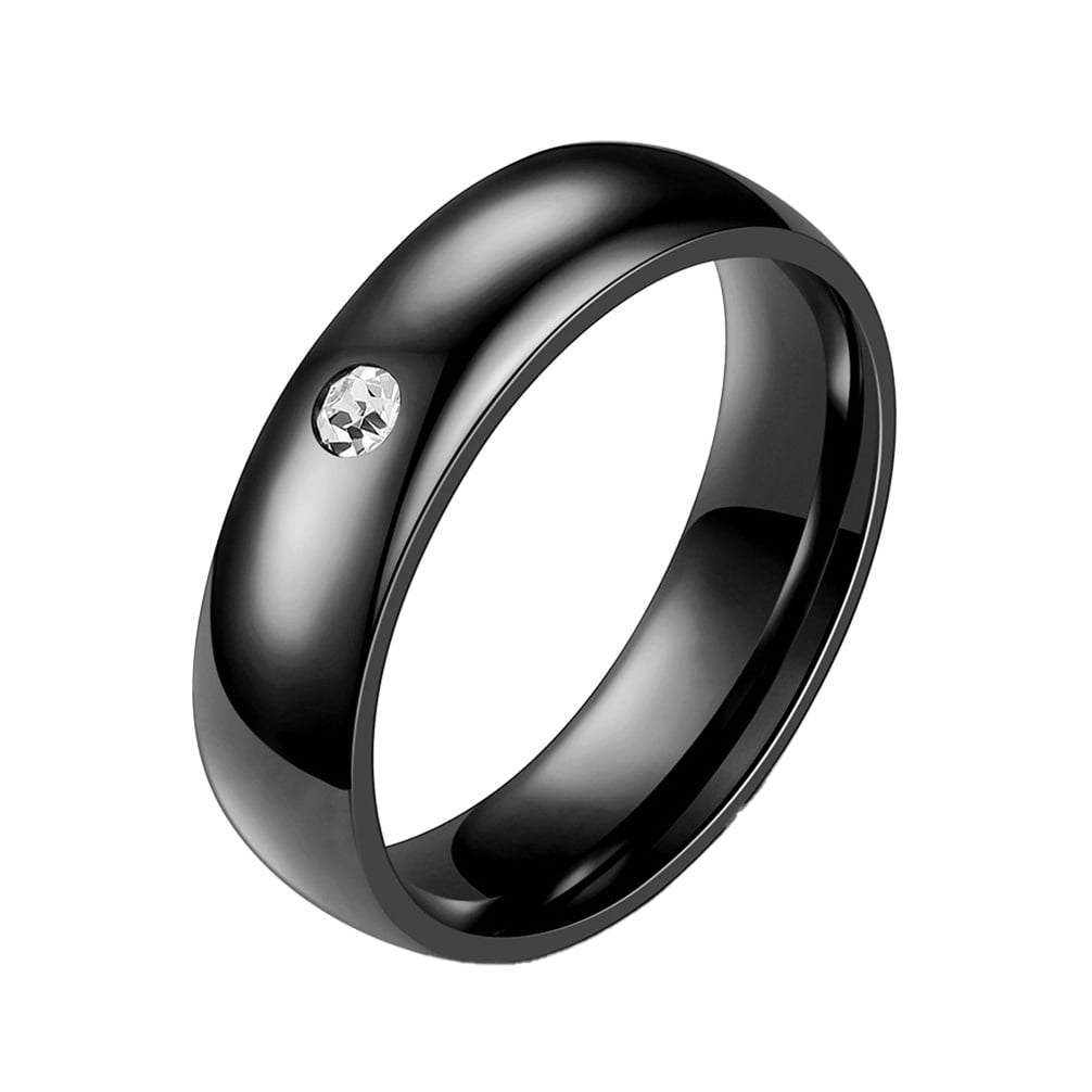 HIRPLIS Cubic Zirconia Band Rings for Women Men Dome Stainless Steel Couple Matching Simple Minimalist Wedding Promise Personalized Gift Jewelry Black 5