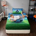 thumbnail image 3 of Manfei Sport Soccer Twin Fitted Sheet, Football Field Bedding, Green NavyWhite 2-Piece, 1 Fitted Sheet and 1 Pillowcase, 3 of 6
