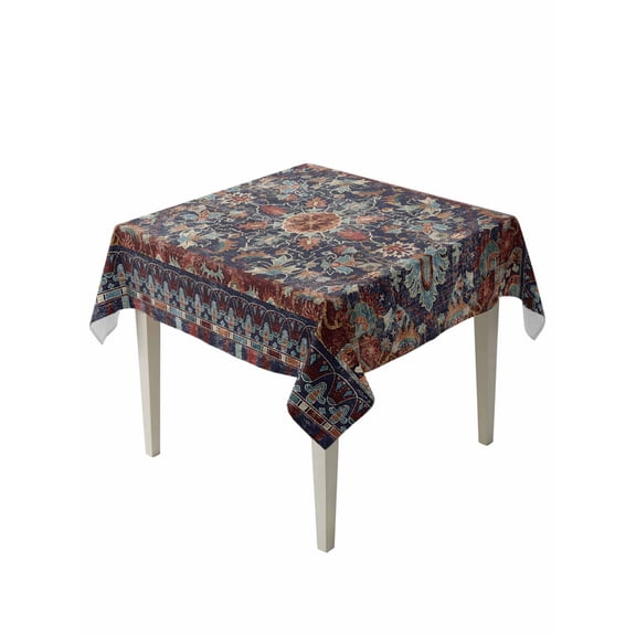 Flower Floral Table Cloth 60x60 Inch Square, Blossoms Leaf Buds Retro Boho Waterproof Tablecloth Washable Table Cover for Party Picnic Dinner Decor