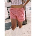 thumbnail image 5 of Nygoyerh Womens Boxer Shorts Cotton Pajama Lounge Sleep Shorts Red Gingham Shorts Beach Bottoms Elastic Waist Casual Shorts Summer Clothing for Daily Date, 5 of 7