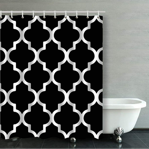 ARTJIA Moroccan Quatrefoil Black And White Bathroom Shower Curtain