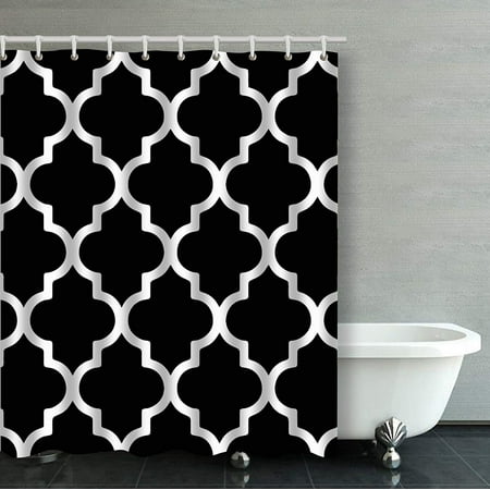ARTJIA Moroccan Quatrefoil Black And White Bathroom Shower Curtain 60x72 inches