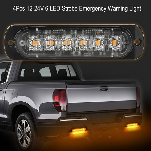 Lampe d'avertissement stroboscopique de voiture LAFGUR, 4 pièces 6 LED  12-24 V 18 W lumière d'avertissement de danger de voiture camion lumière  d'avertissement stroboscopique barre lumineuse 