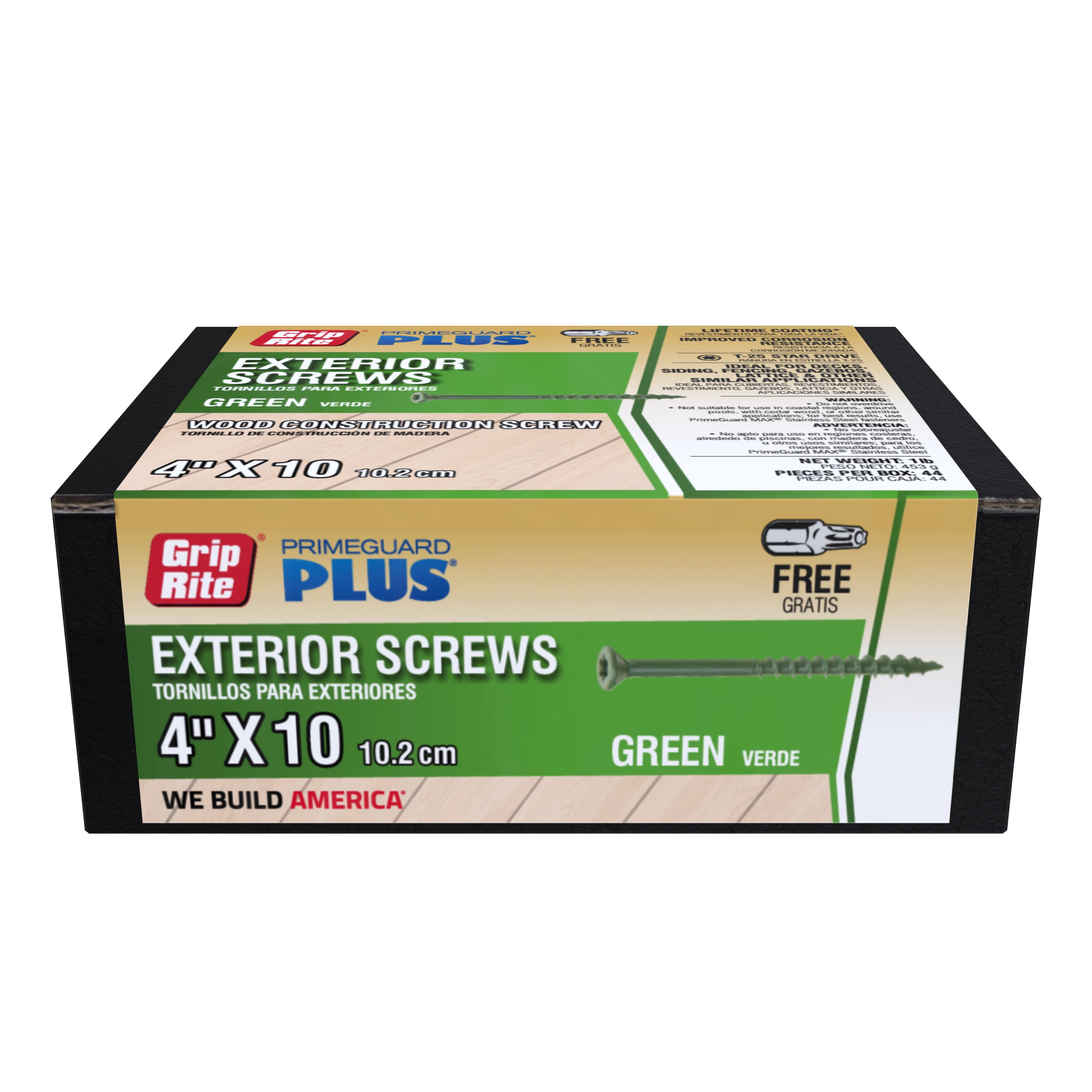 (2 pack) (2 pack) Grip-Rite PrimeGuard Plus #10 x 4 in. Green Wood to Wood Deck Screw 1lb.