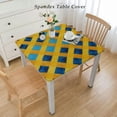 thumbnail image 2 of nygtbtfer Yellow Blue Plaid Round Tablecloth, Fitted Table Cover with Elastic for  Tables, Watercolor Yellow Blue Checkered Table Cloth Outdoor Indoor Dinning Party Tablecloths, 2 of 7