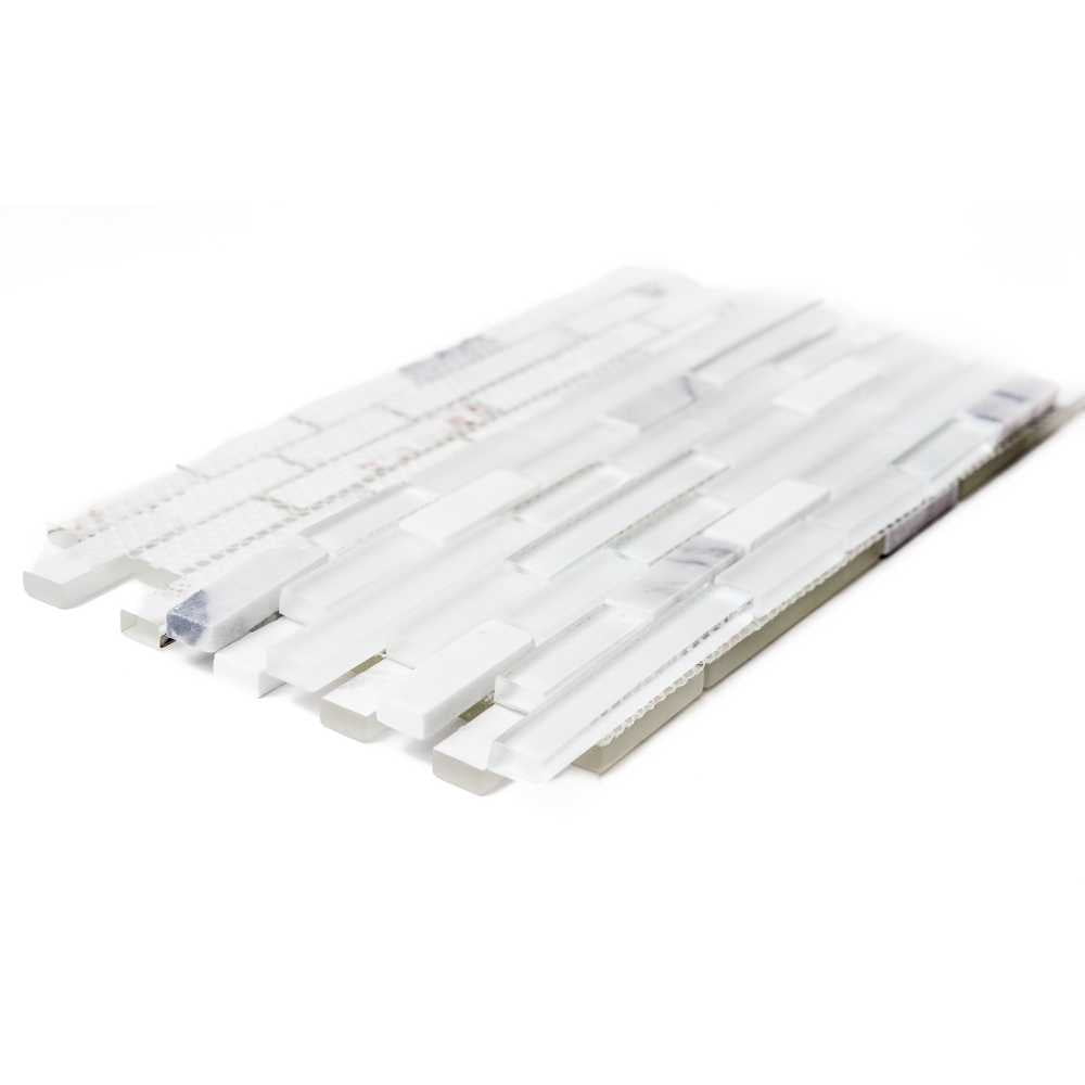 The Tile Life Victory Mixed Brick 12x12 Carrara Glass Backsplash Wall Tile - 1 Sheet (1 Sq. ft.)