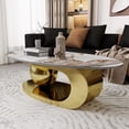 thumbnail image 4 of HIUU Gold Modern Coffee Tables,Faux Marble Coffee Table49.2",Coffee Tables Oval with Artistic Design Stainless Steel Base,Luxury Coffee Table for Living Room, 4 of 12