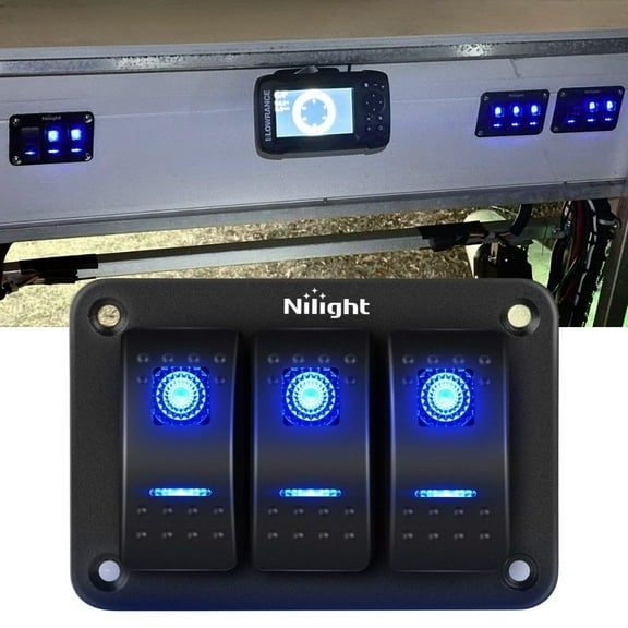 Nilight 3 Gang Aluminum Panel Toggle Dash 5 Pin on off Pre-Wired Rocker Switch Holder for Automotive Car Marine Boat,Blue