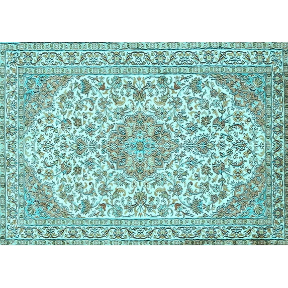 Ahgly Company Indoor Rectangle Medallion Light Blue Traditional Area Rugs, 2' x 5'