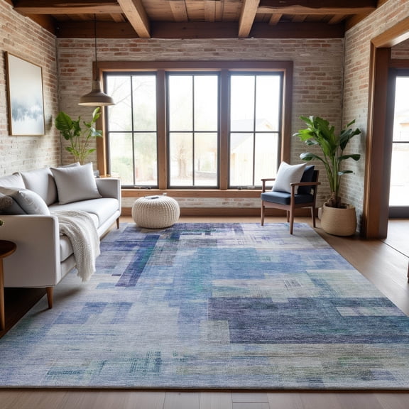 Addison Rugs Mayfield Premium Machine Washable Transitional Squares Blue Rectangle Rug, 9' x 12'