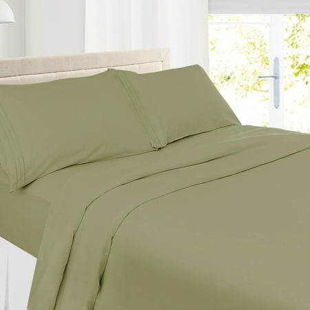 Clara Clark Premier 1800 Microfiber Collection 3-Line Bed Sheet Set, Split King Size, Sage Green