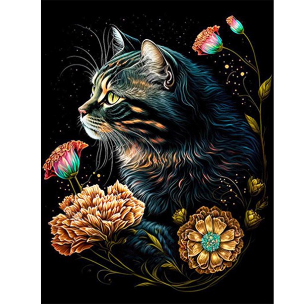 Cuadros Decorativos 5D bricolaje taladro redondo completo diamante pintura gato Kit arte decoración del hogar (sz3410) Wdftyju de costura negro 4 estilos