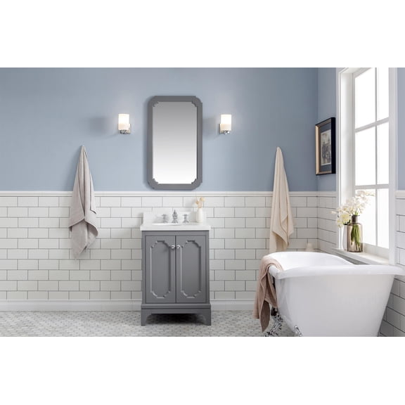 Water Creation Queen 24"W Wood Single Bathroom Vanity in Cashmere Gray & White