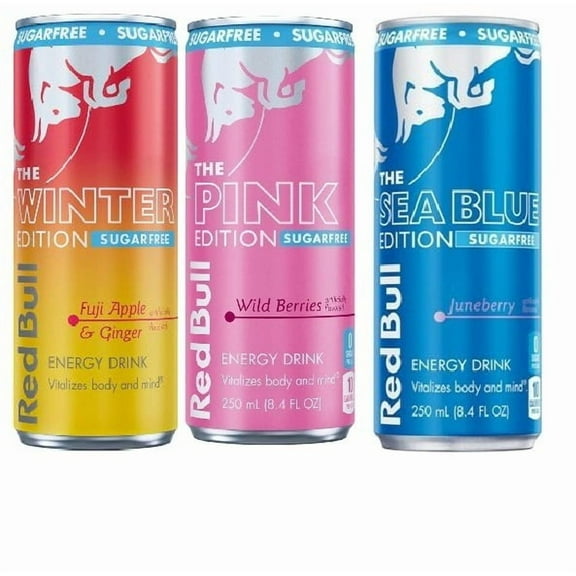Red Bull Sugar Free Variety Pack, 8.4oz : Winter Edition, Pink Edition, Sea Blue Edition (Pack of 12)