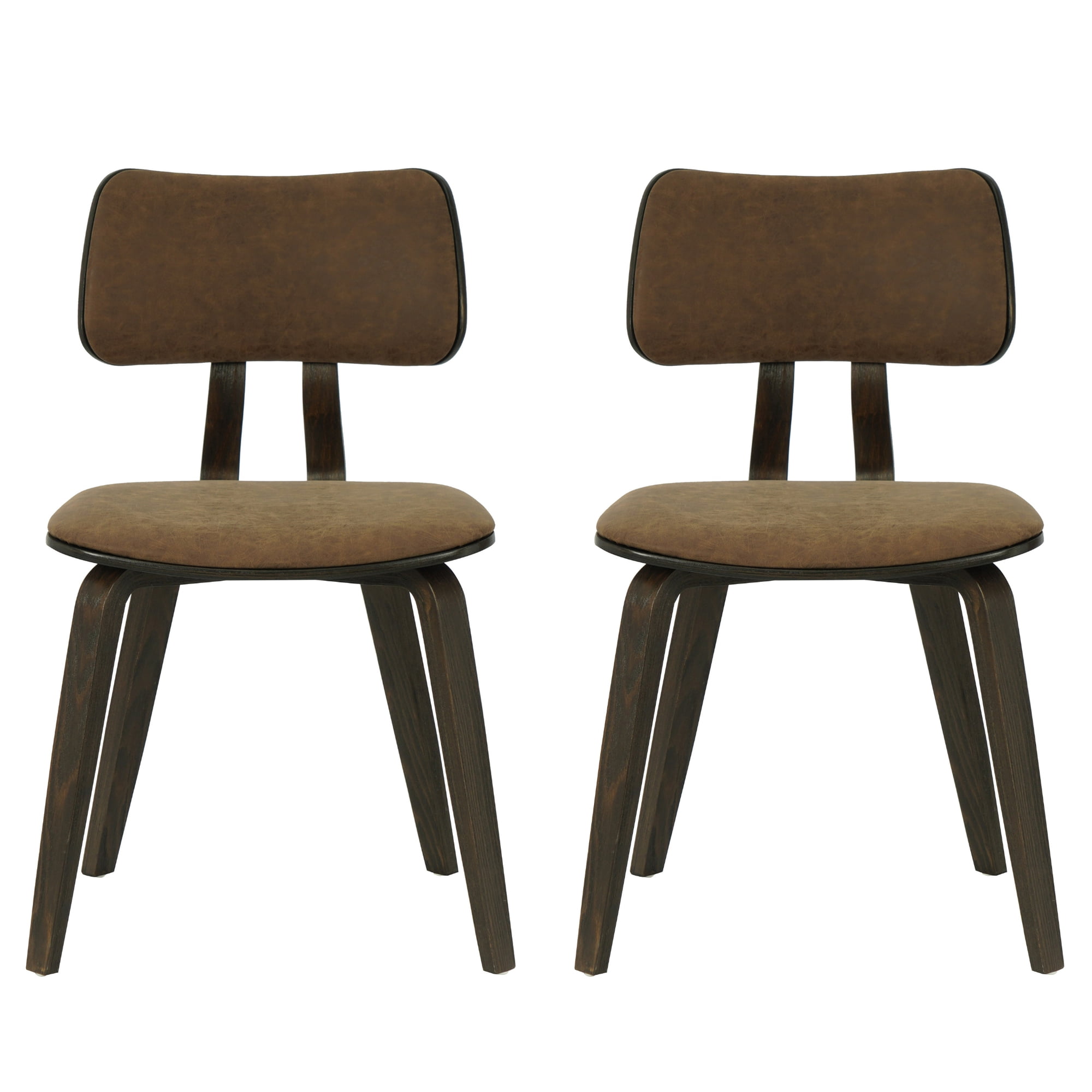 Jaguar Vintage Dark Brown Curved Back Wood Dining Chair with Faux Leather Seat Set of 2