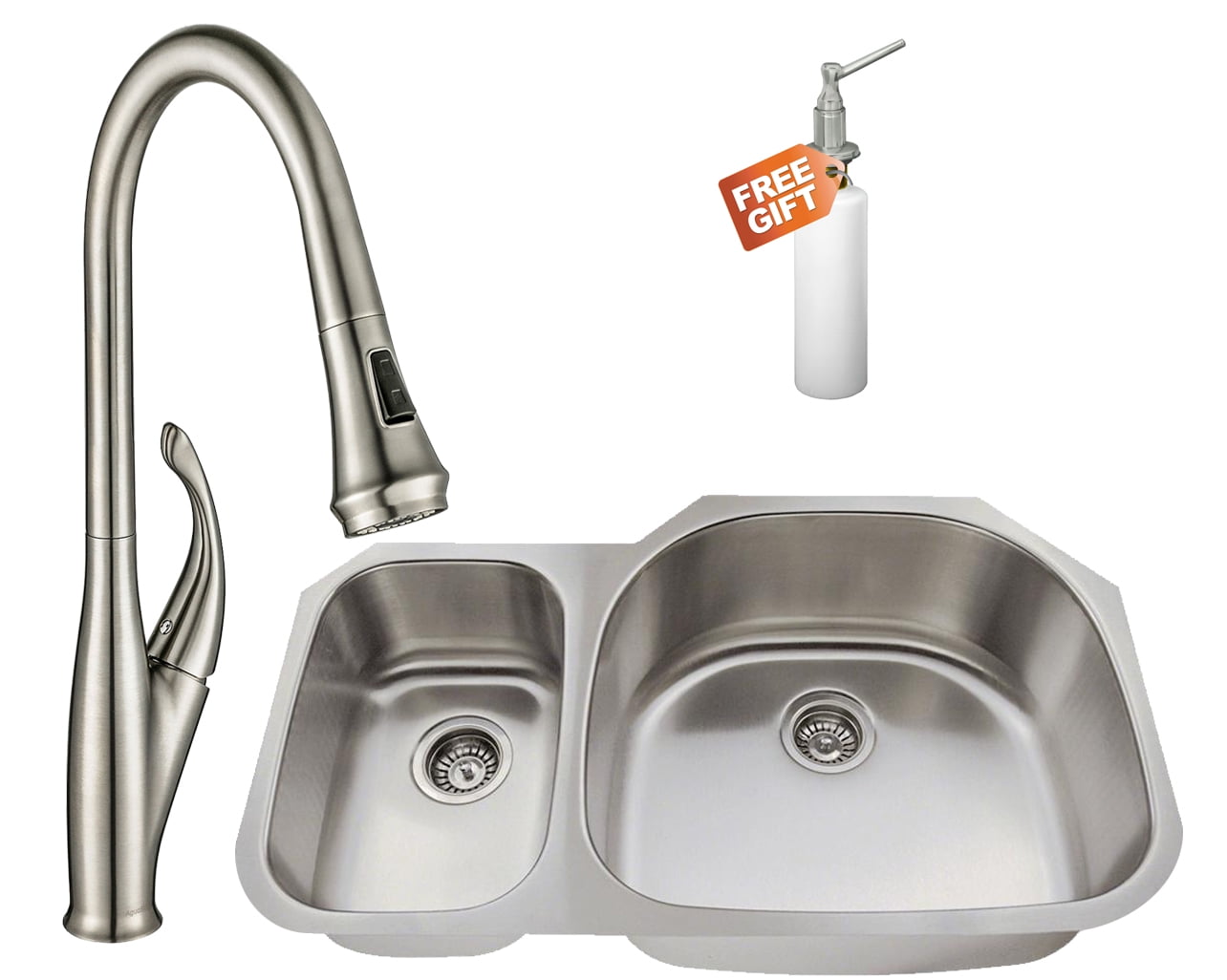 31 5 32 In Undermount Stainless Steel 30 70 Double Bowl Kitchen Sink Set Includes Faucet Badger Garbage Disposal