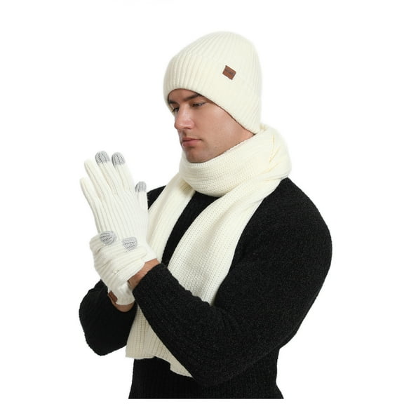 Knitted Hat, Scarf & Glove Sets for Men Women 3 Pack Unisex Couples Winter Thermal Warm Solid Color Beanies Hats Scarves and Gloves Set