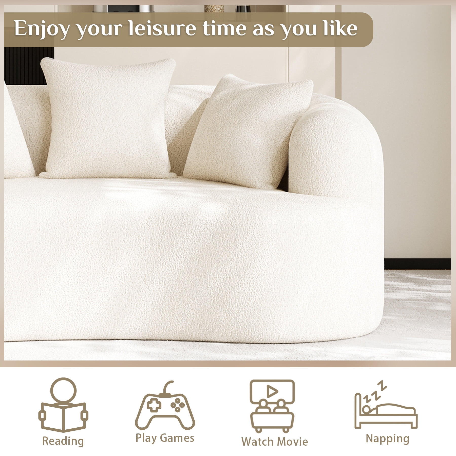 Wiilayok 68.5" Modern Chenille Sofa,Curved Sofa with Deep Seat,Cloud Compression Sofa Couch for Living Room,No Assembly,Beige
