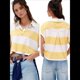 thumbnail image 3 of Top Holgado con Cuello en V, Corta A Rayas y Botones para Mujer Amarillo S, 3 of 7