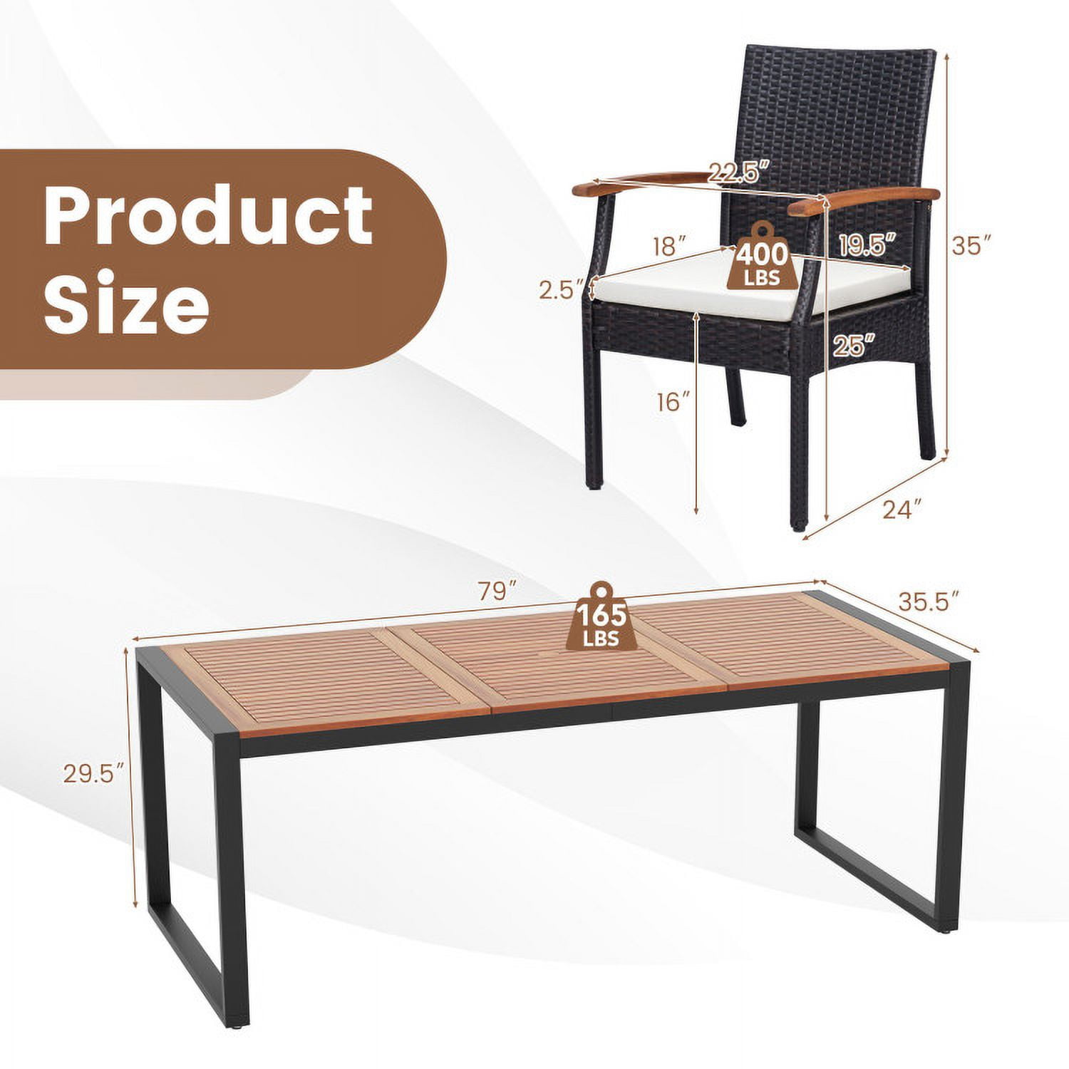 Aimee Lii 9 Pieces Patio Rattan Dining Set with Acacia Wood Table for Backyard Garden-Wood Handrail, Outdoor Patio Furniture Aimee Lii 9 Pieces Patio Rattan Dining Set with Acacia Wood Table for Backyard Garden-Wood Handrail, Outdoor Patio Furniture