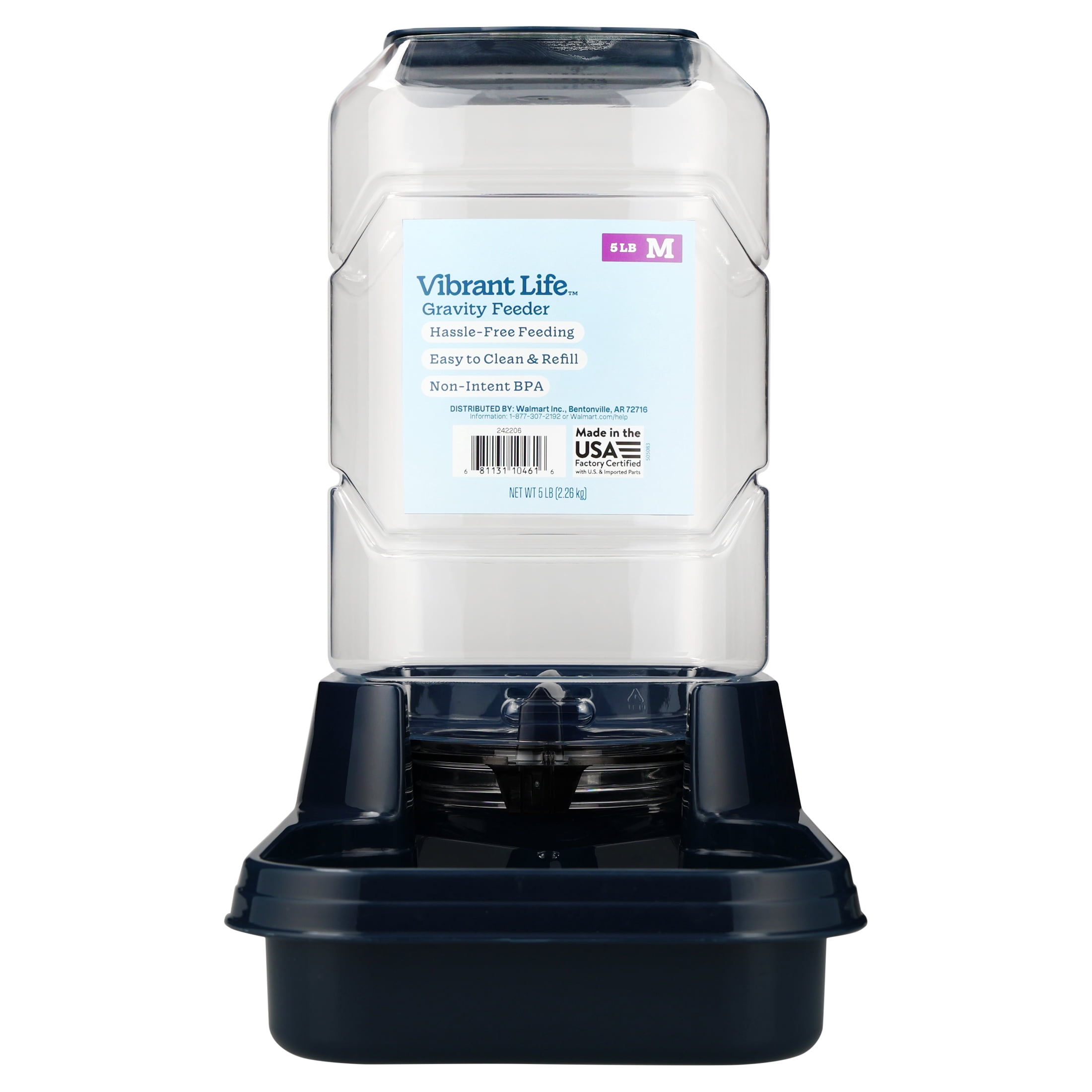 Vibrant Life 5 lb Gravity Feeder for Medium Pets, Navy