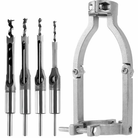 Carbide Square Hole Drill Bit Adapter Kit with 4 Bits and Fixing Bracket for Woodworking Mortising
