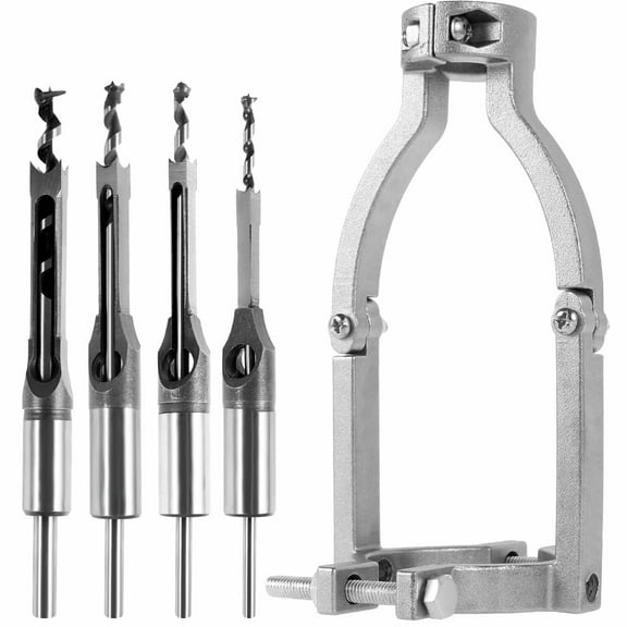 Carbide Square Hole Drill Bit Adapter Kit with 4 Bits and Fixing Bracket for Woodworking Mortising