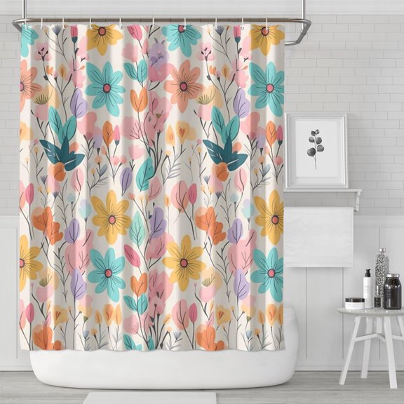 Pioneer Flower 72x84in Shower Curtain,Bathroom Decorative Shower Curtains Set with 12 Hooks,Modern Waterproof Washable Shower Curtain