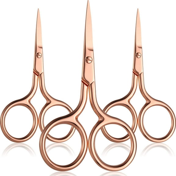 WSNIJFU 3 Pack Small Nose Scissors Facial Hair Scissors Mini Beauty Scissors Stainless Steel Trimming Pointed Scissor for Grooming Eyebrows, Nose, Mustache, Beard (Rose Gold)
