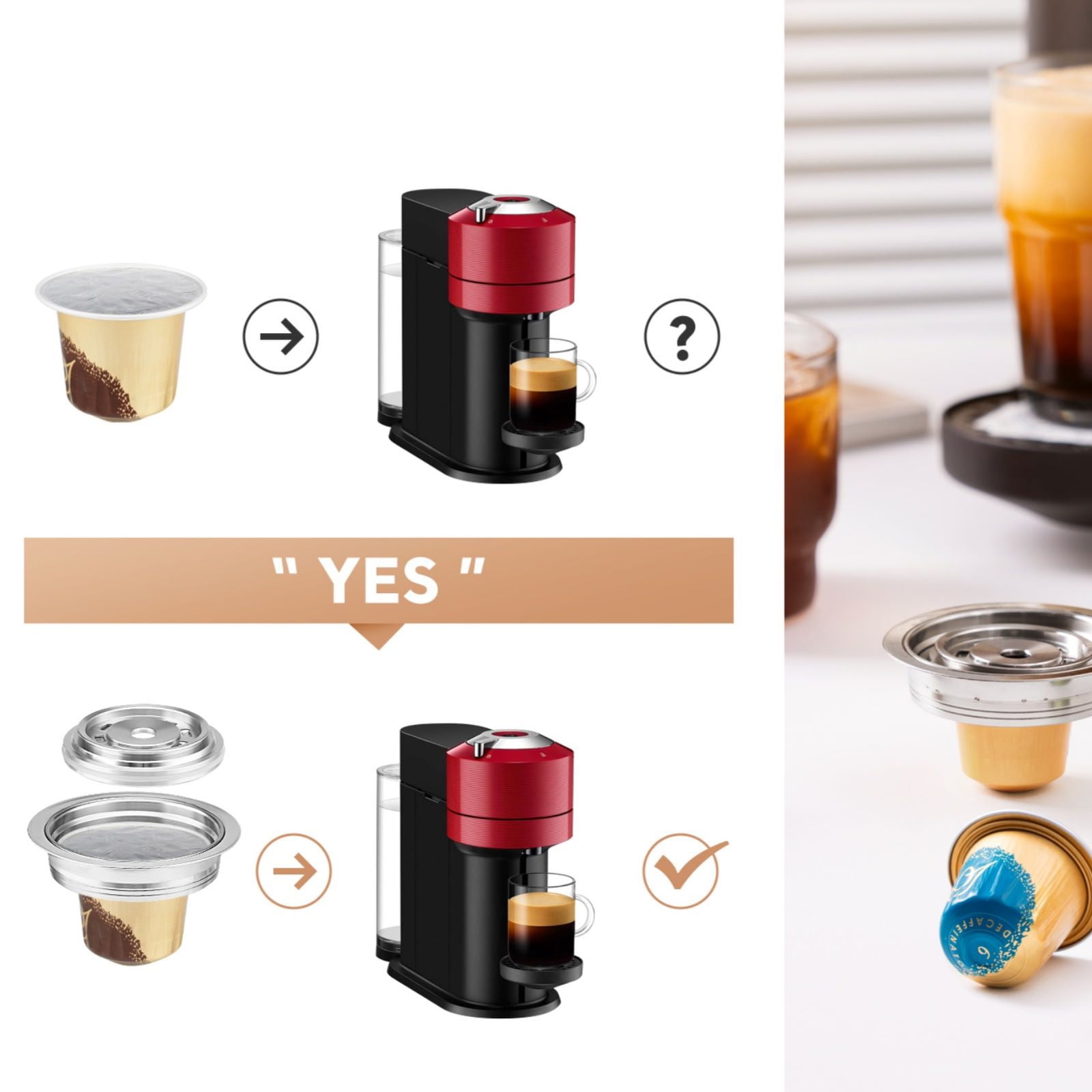 Quality 304 Stainless Steel Coffee Capsule Adapter for Delonghi ENV135 Drinking Accessory Easy Use
