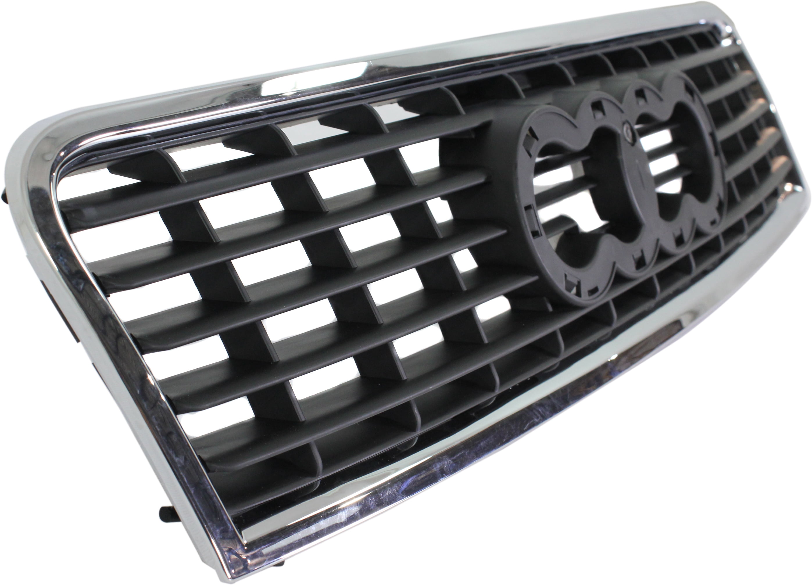 Grille Assembly Compatible With 2002-2005 Audi A4 Quattro Chrome Shell with Painted Satin Black Insert