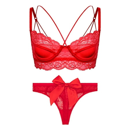 

Varsbaby Women s Unlined Underwire Bra and Thongs with Bow Sets