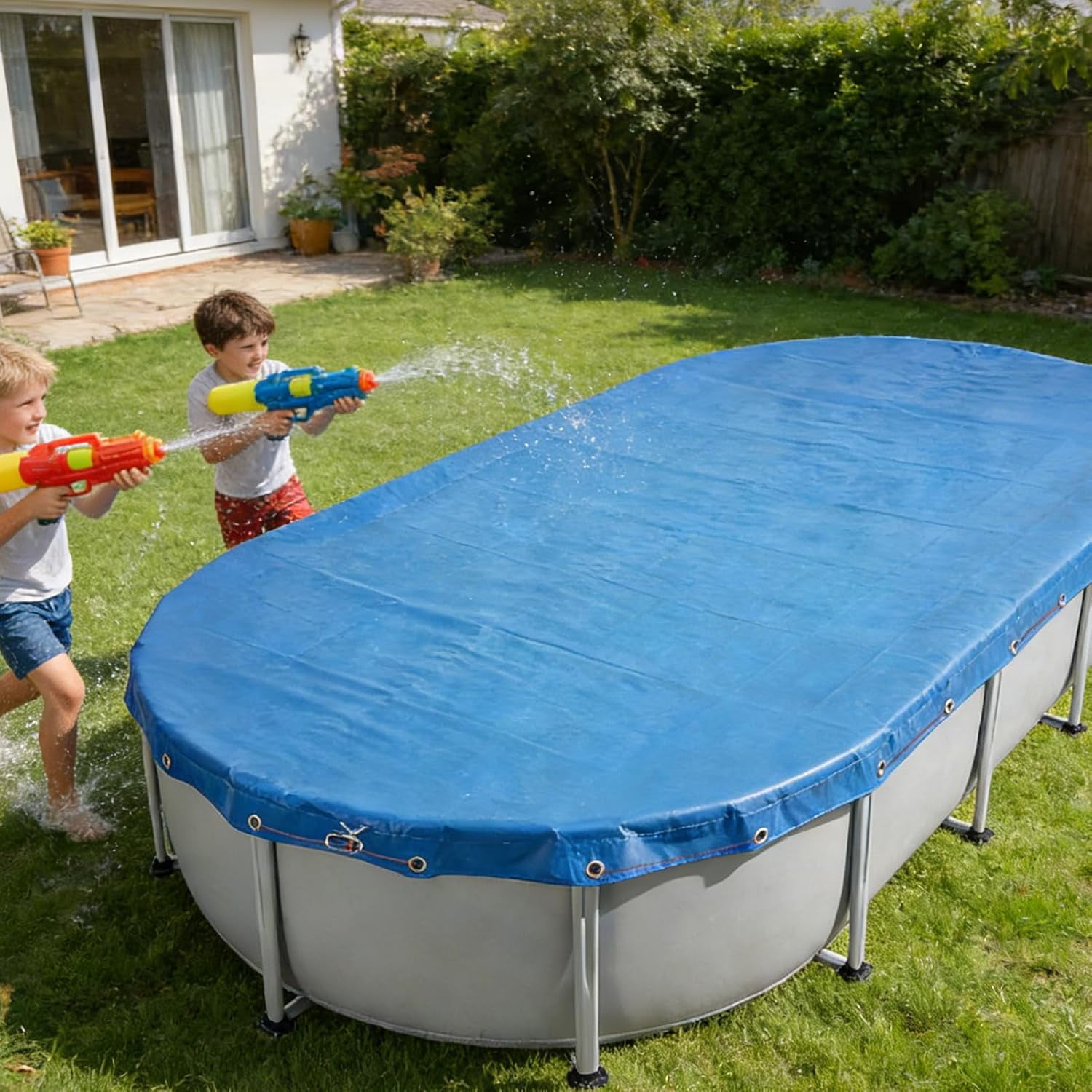 16x10 FT Oval Pool Cover for Above Ground Pools,Solar Oval Pool Cover Protector with Drawstring for Cold and UV Resistant,Dustproof -All-Weather Protection (Only Cover, Not Include Pool)
