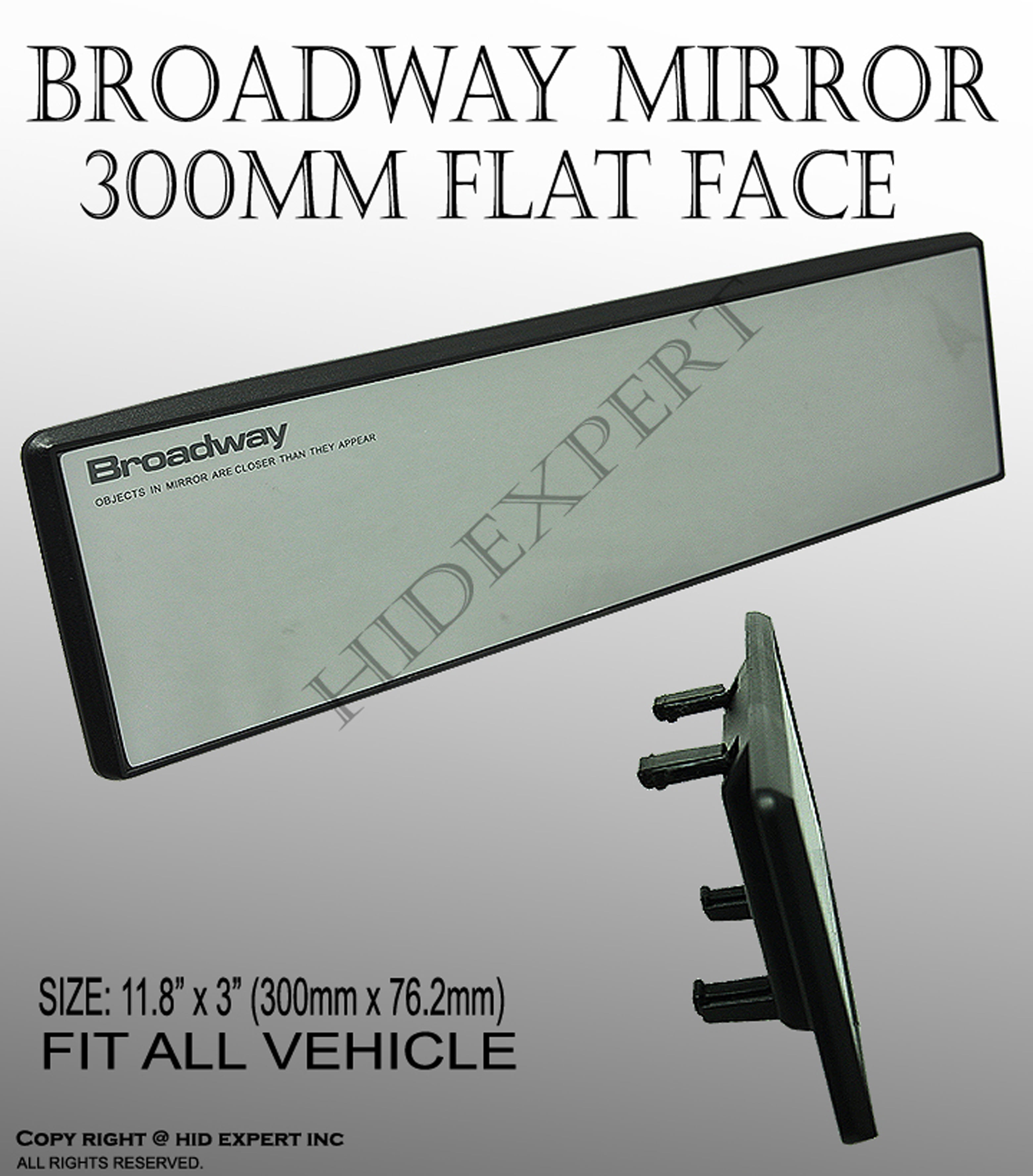 Broadway 270mm Wide Flat Interior Clip On Blue Tint Rear View Mirror Universal 1