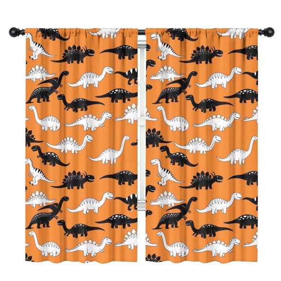 Blackout Kids Curtains,Orange Cartoon Black White Dinosaurs Pattern Childrens Insulated Curtains Set Of 2,Bedroom Essentials,Toddler Room Decor 42"x84"