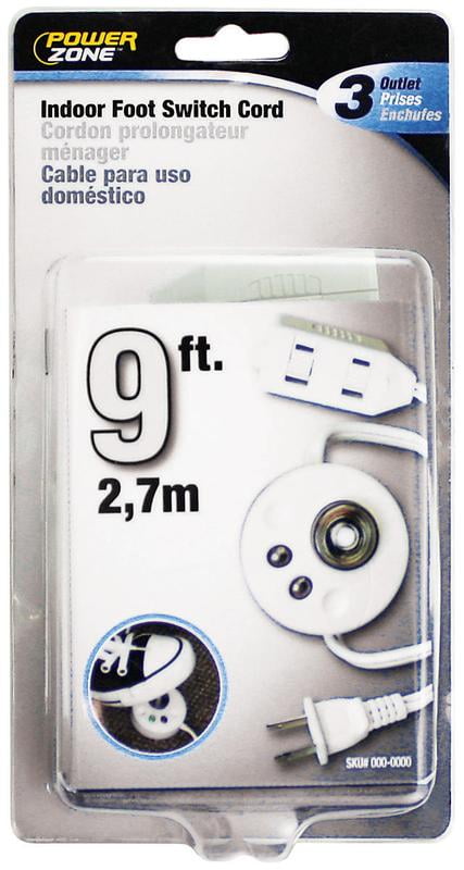PowerZone Extension Cord With Foot Switch, 9 Ft L, 3 Outlet
