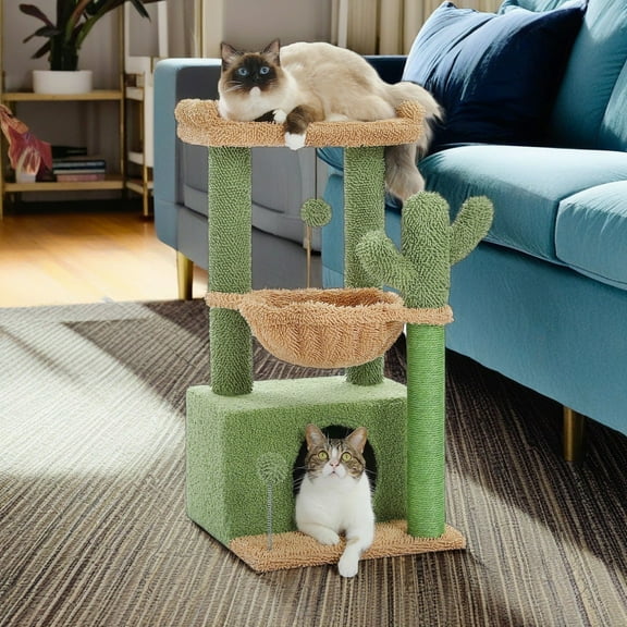 Pefilos 33" Cat Tree Tower Grey for Indoors Cats, Kitty Condo with Scratching Post, Modern Activity Climbing for Small and Medium Cats, Green