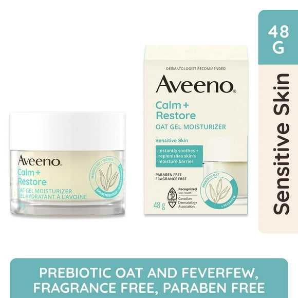 Aveeno Calm + Restore Oat Gel Moisturizer, Face Cream, Oat, Feverfew, Dry Skin, Daily Skincare, Fragrance Free, for Sensitive Skin