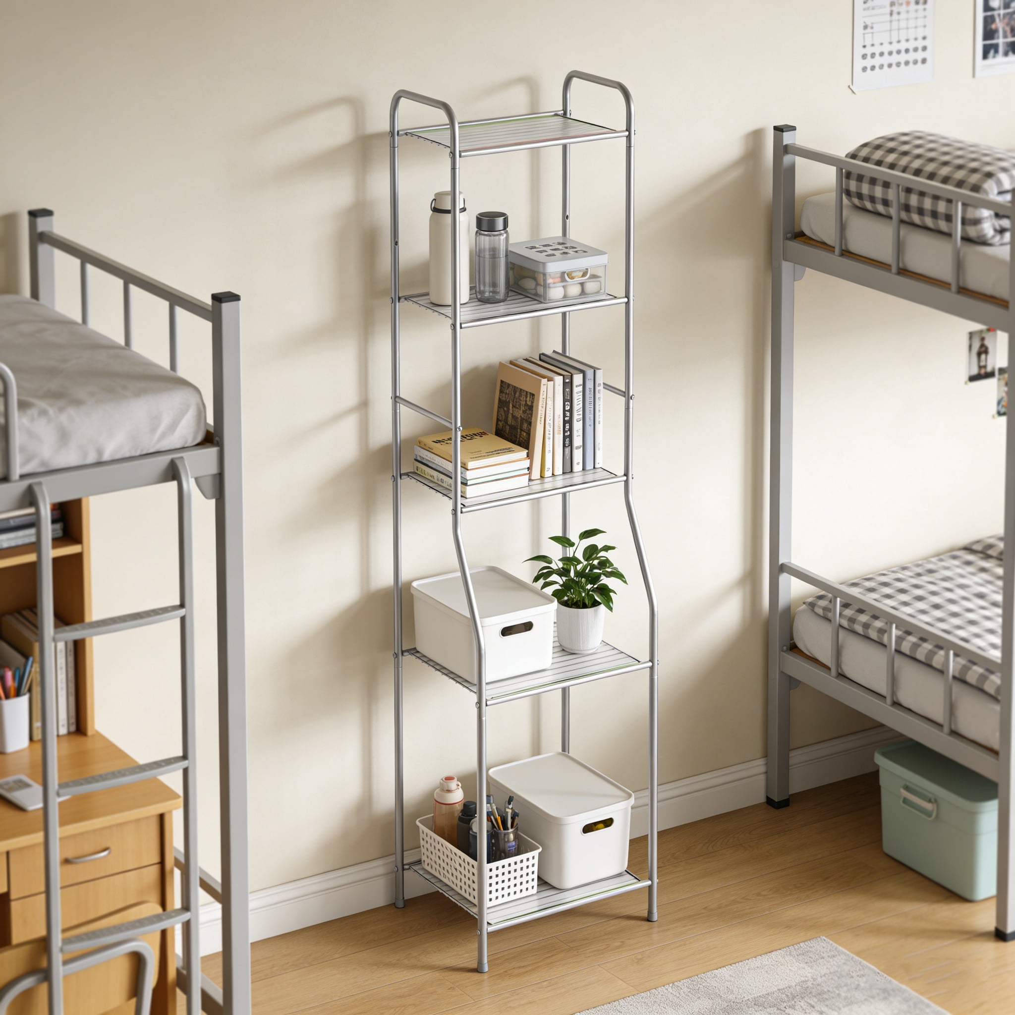 Mainstays 5-Shelf Bathroom Storage Tower with Steel Frame in Satin Nickel