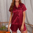 thumbnail image 6 of ManxiVoo Women's Short Sleeve Button Down Pajama Set Comfy Boyleg Shorts Lounge Wear for Fall Season Chic Elastic Waist L Size Wine, 6 of 6