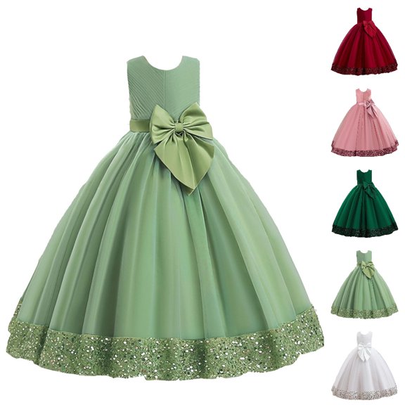 HJYCHN Kids Dress Sleeveless Long Formal Dress with Big Bow and Tiered Skirt for Dress for Girls 4-5 Years