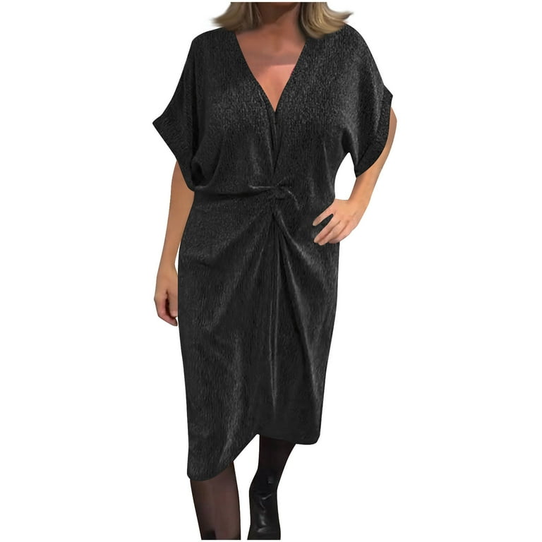 Ovbmpzd Birthday Dress for Women Midi Bat Sleeve Wedding Guest Black Dress  V Neck Dresses Womens Dresses for Wedding Guest XL - Walmart.com