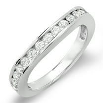 0.60 Carat (ctw) 14K White Gold Round Diamond Anniversary Ring Curved Wedding Matching Guard Band