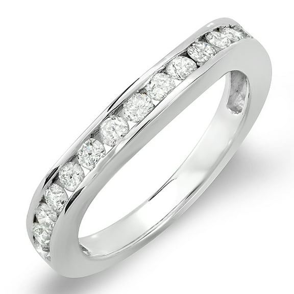 0.60 Carat (ctw) 14K White Gold Round Diamond Anniversary Ring Curved Wedding Matching Guard Band